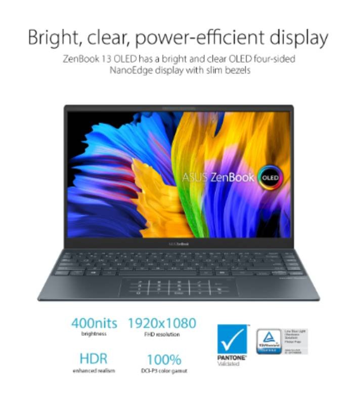 ASUS ZenBook 13 Ultra-Slim Laptop, 13.3” OLED NanoEdge, Intel Evo Platform i7-1165G7, 16GB, 512GB SSD, NumberPad, Thunderbolt 4, Wi-Fi 6, Windows 11 Pro, AI Noise-Cancellation, Pine Grey - Image 3