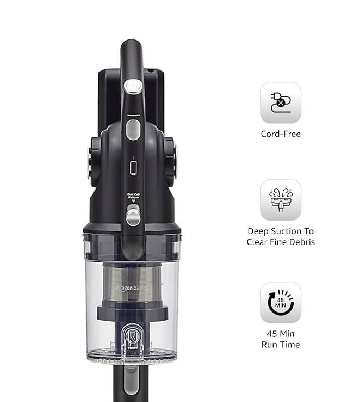 amazon basics Cordless Vacuum Cleaner With 350 W Power Suction, Rechargeable 2000 Mah Battery, Low Sound And 1 Year Warranty , Black, 0.6 Liter, Hepa, 5 Count - Image 3