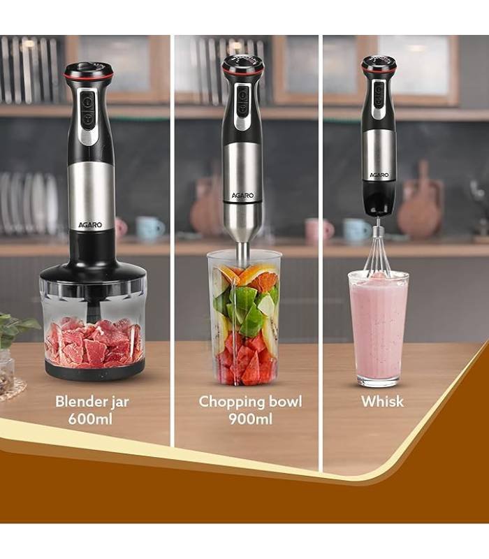 AGARO Grand 1000 Watts Hand Blender With Chopper, Jar & Whisker, (Black), 400mmx60mm (33635) & AGARO Elegant Electric 400W Vegetable Chopper, 500 Ml (400 Watts) - Image 4