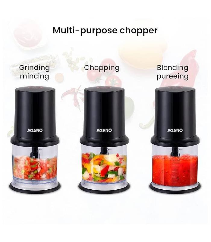 AGARO Grand 1000 Watts Hand Blender With Chopper, Jar & Whisker, (Black), 400mmx60mm (33635) & AGARO Elegant Electric 400W Vegetable Chopper, 500 Ml (400 Watts) - Image 6