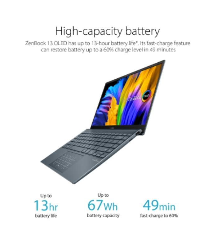 ASUS ZenBook 13 Ultra-Slim Laptop, 13.3” OLED NanoEdge, Intel Evo Platform i7-1165G7, 16GB, 512GB SSD, NumberPad, Thunderbolt 4, Wi-Fi 6, Windows 11 Pro, AI Noise-Cancellation, Pine Grey - Image 9