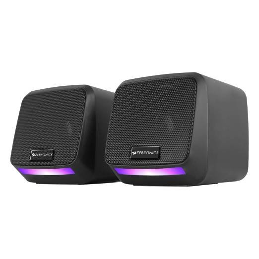 ZEBRONICS Igloo 1, 2.0 USB Computer Speakers, 8 Watts, Multicolor LED, USB Powered, AUX, Volume Control Pod for PC, Laptops, Desktop, Black