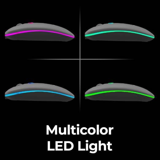 Zebronics Wireless Mouse, Dual Mode 2.4GHz + BT, Up to 1600 DPI, USB Nano Receiver, Lightweight Design, Multicolor LED Lights, Rechargeable Battery (Blanc, Grey) - Image 3