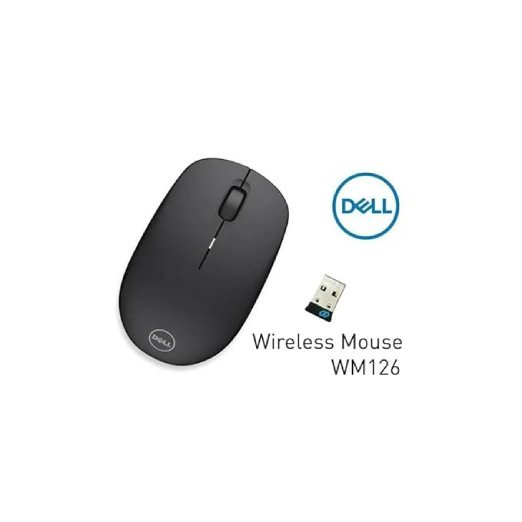 Dell WM126 Wireless Mouse, Optical, 1000 DPI, 3 Buttons,12 months runtime, AA battery, USB receiver, USB Type-A, RF Interface, scrolling wheel, Plug and Play, Black - Image 2