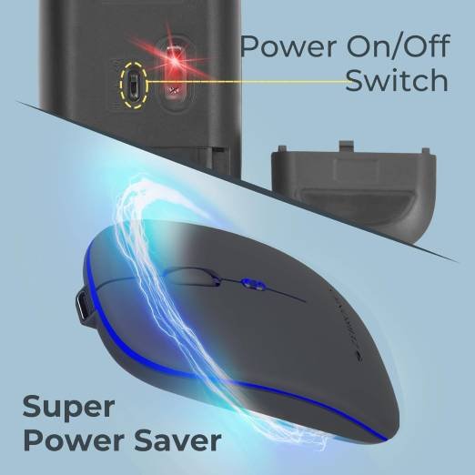 Zebronics Wireless Mouse, Dual Mode 2.4GHz + BT, Up to 1600 DPI, USB Nano Receiver, Lightweight Design, Multicolor LED Lights, Rechargeable Battery (Blanc, Grey) - Image 5