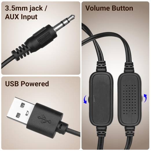 ZEBRONICS Igloo 1, 2.0 USB Computer Speakers, 8 Watts, Multicolor LED, USB Powered, AUX, Volume Control Pod for PC, Laptops, Desktop, Black - Image 4