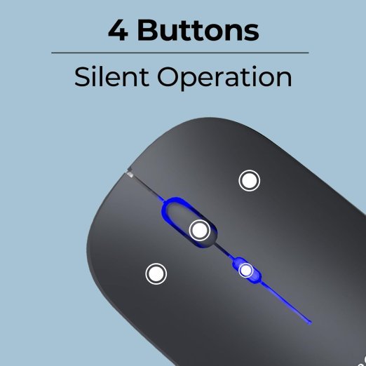 Zebronics Wireless Mouse, Dual Mode 2.4GHz + BT, Up to 1600 DPI, USB Nano Receiver, Lightweight Design, Multicolor LED Lights, Rechargeable Battery (Blanc, Grey) - Image 8