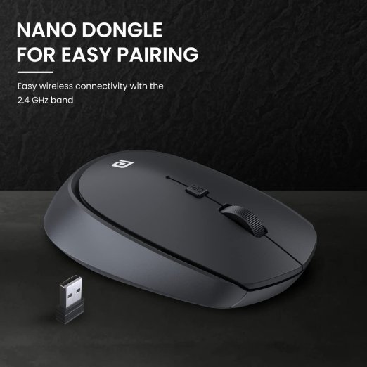 Portronics Toad 23 Wireless Optical Mouse with 2.4GHz, USB Nano Dongle, Optical Orientation, Click Wheel, Adjustable DPI(Black) - Image 4