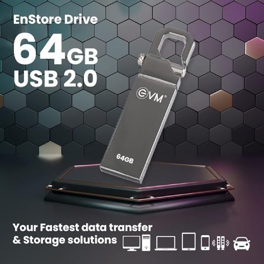 EVM EnStore 64GB Metal USB 2.0 Flash Drive - High Read Speeds up to 15MB/s & Write Speeds up to 8MB/s - Durable Metal Casing - Ideal for Data Transfer & Storage - (EVMPD/64GB) - Image 2