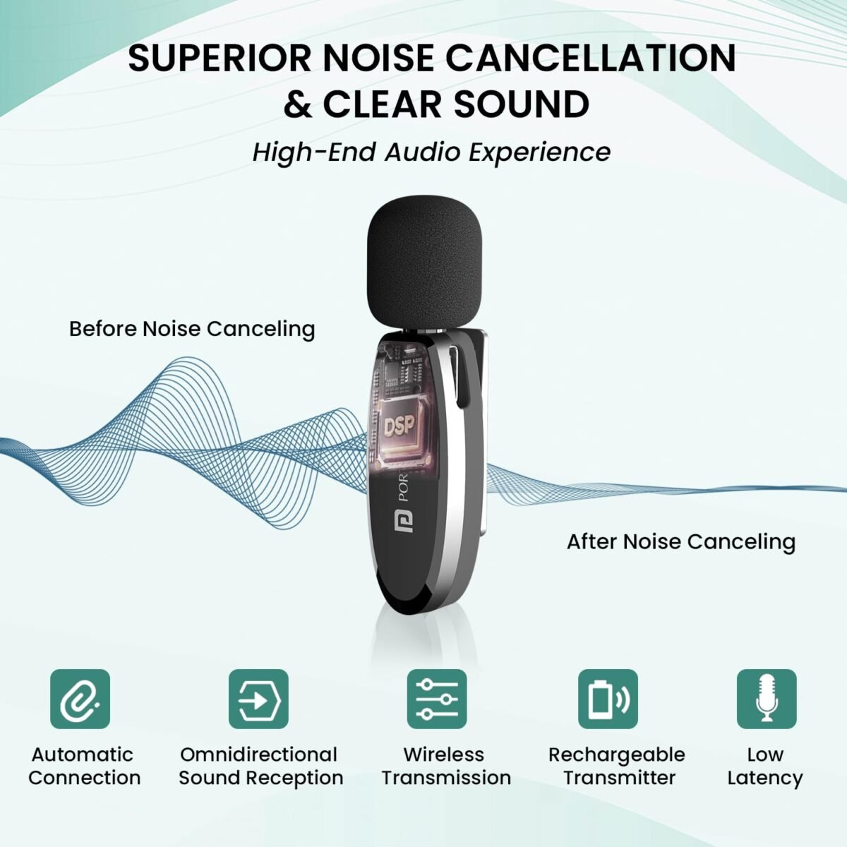 Portronics Dash 7 Omnidirectional Type C Wireless Microphone, Noise Cancellation, Plug & Play, Lapel Wireless Mic for Video Recording, Supports Type C Android, iPhone, Camera(Black) - Image 3