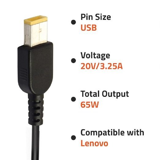 Artis AR0506 65Watt Laptop Charger/Adapter with Power Cord Compatible with Lenovo Laptops (20V/3.25A, 65Watt) (USB Pin) (BIS Certified) - Image 3