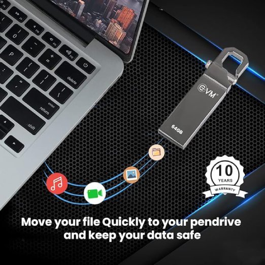 EVM EnStore 64GB Metal USB 2.0 Flash Drive - High Read Speeds up to 15MB/s & Write Speeds up to 8MB/s - Durable Metal Casing - Ideal for Data Transfer & Storage - (EVMPD/64GB) - Image 6