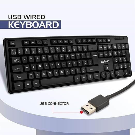 Zebion K500 USB Keyboard, Rugged Heavy-Duty Body, Tested with Over 5 Million Keystrokes,Clicky-Touch Feel, Ergonomic Design Comes with 102 Keys Including Rupee Key (Black) - Image 2