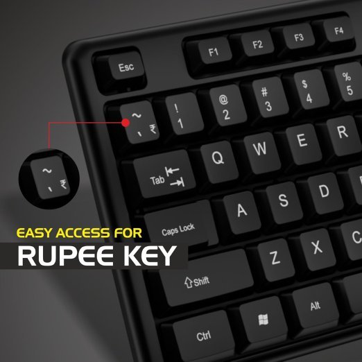 Zebion K500 USB Keyboard, Rugged Heavy-Duty Body, Tested with Over 5 Million Keystrokes,Clicky-Touch Feel, Ergonomic Design Comes with 102 Keys Including Rupee Key (Black) - Image 3