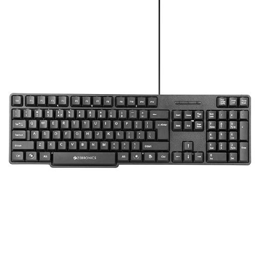 Zebronics Wired Keyboard with 104 Keys, 1.2m Cable, ₹ Key, USB Interface, UV-Coated Keys, Retractable Stand, for PC, Laptop(K65, Black)