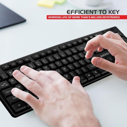 Zebion K500 USB Keyboard, Rugged Heavy-Duty Body, Tested with Over 5 Million Keystrokes,Clicky-Touch Feel, Ergonomic Design Comes with 102 Keys Including Rupee Key (Black) - Image 8