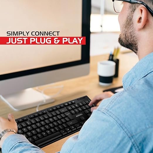 Zebion K500 USB Keyboard, Rugged Heavy-Duty Body, Tested with Over 5 Million Keystrokes,Clicky-Touch Feel, Ergonomic Design Comes with 102 Keys Including Rupee Key (Black) - Image 7