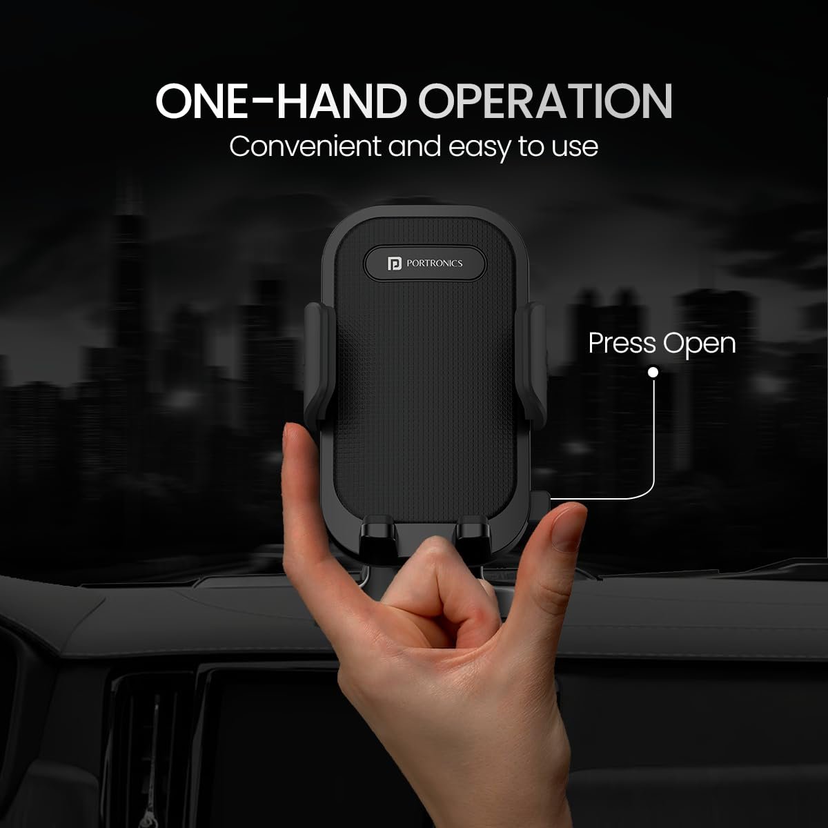 Portronics Clamp M4 Car Phone Holder Stand with 360 Degree Rotation, Strong Grip, Suction Cup Mount, Single Hand Use, Shockproof Build, Mobile Stand for Car (Black) - Image 3