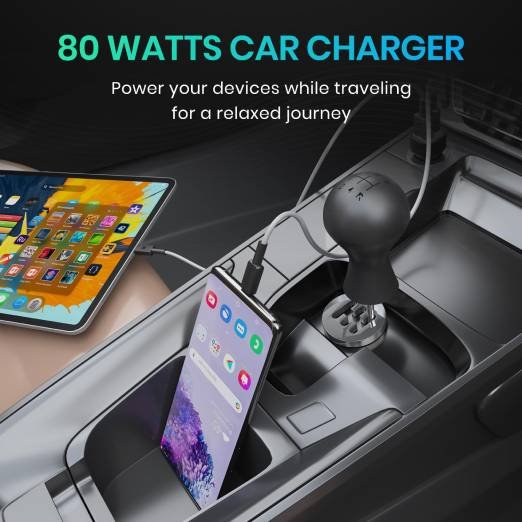 Portronics 80W Dual Output Fast Car Charger with Type-C PD & USB, LED Indicator, Charging Adapter Compatible with Cars for iPhone & Android Smartphone, Smartwatch, Earbud, Power Bank (Black) - Image 2