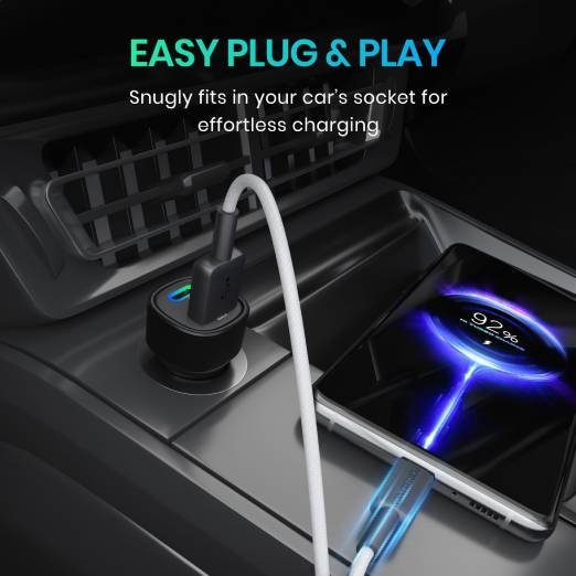 Portronics 80W Dual Output Fast Car Charger with Type-C PD & USB, LED Indicator, Charging Adapter Compatible with Cars for iPhone & Android Smartphone, Smartwatch, Earbud, Power Bank (Black) - Image 7