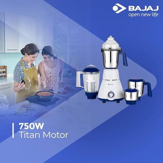 Bajaj Rex 750W Mixer Grinder | 4 Jars | Nutri Pro Feature | Multi-Functional Blade | Rust Proof Boady | 1 Yr Warranty 【White】 - Image 2