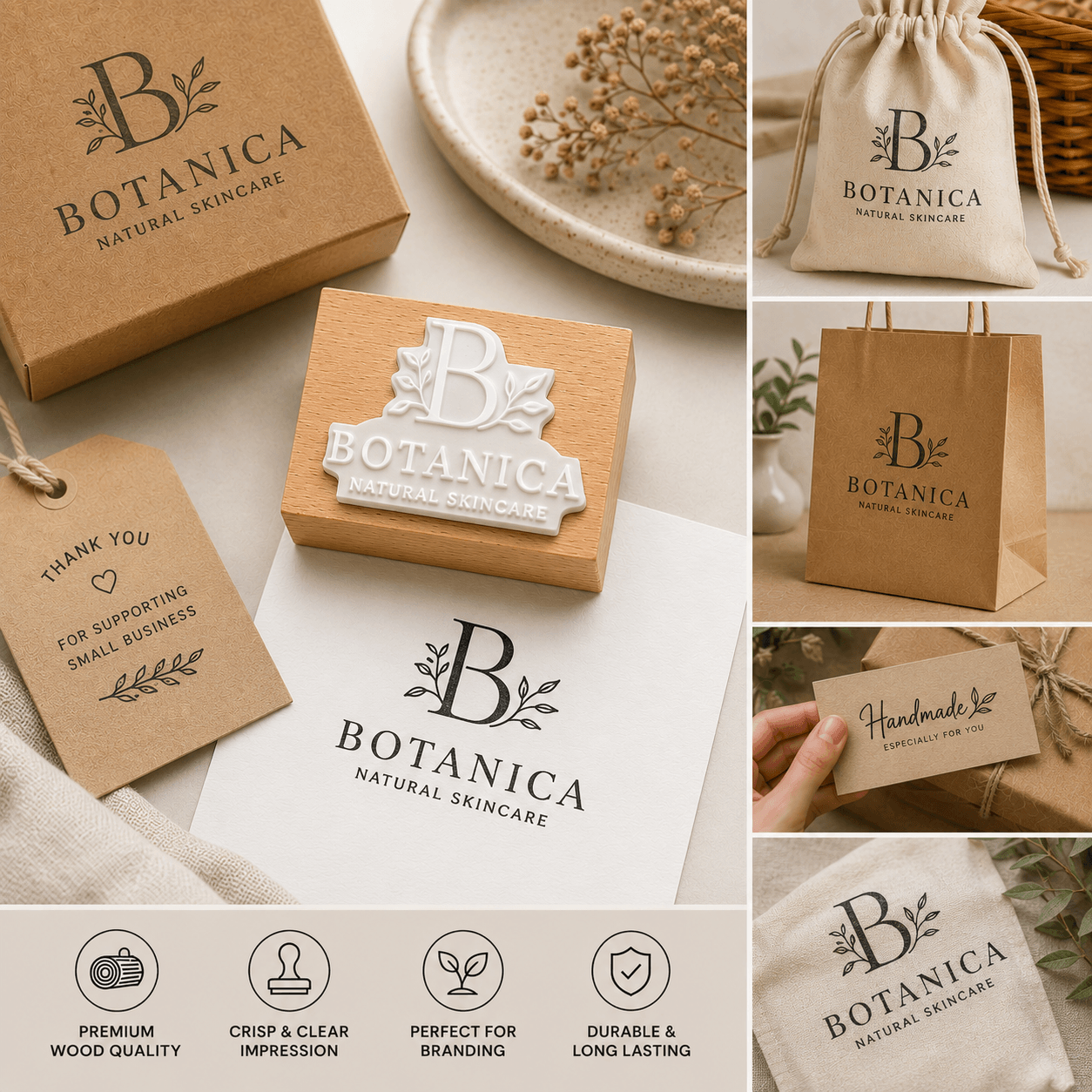 Custom Wooden Logo Rubber Stamp – Premium Branding Stamp for Packaging & Small Business